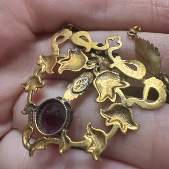 Edwardian Victorian Antique Gold Filled Amethyst Glass Mourning Jewelry Necklace